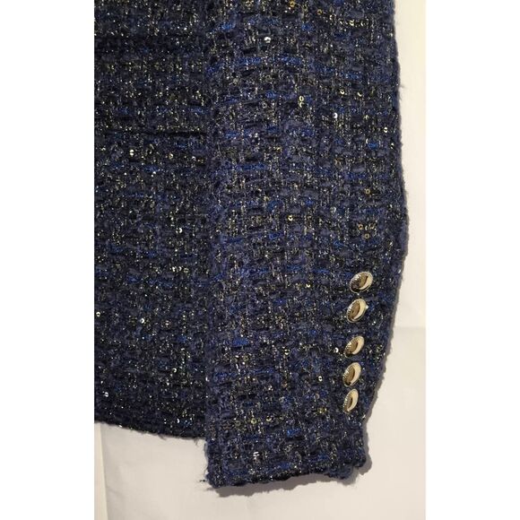 House of Harlow 1960 blue double-breasted tweed jacket shimmering metallic threa - Picture 3 of 9
